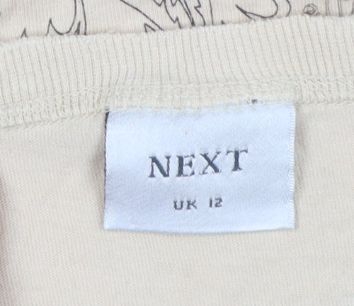 Next Women Beige UK 12 Floral Paisley Embroidered Short Sleeve T-Shirt