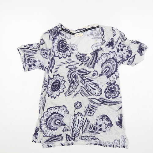 Meadow Rue Women’s Ivory Blue Floral Linen XS Short Sleeve T-Shirt