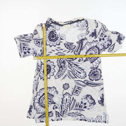 Meadow Rue Women’s Ivory Blue Floral Linen XS Short Sleeve T-Shirt