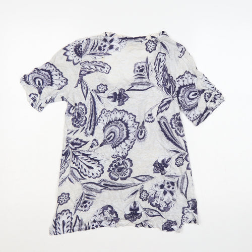 Meadow Rue Women’s Ivory Blue Floral Linen XS Short Sleeve T-Shirt