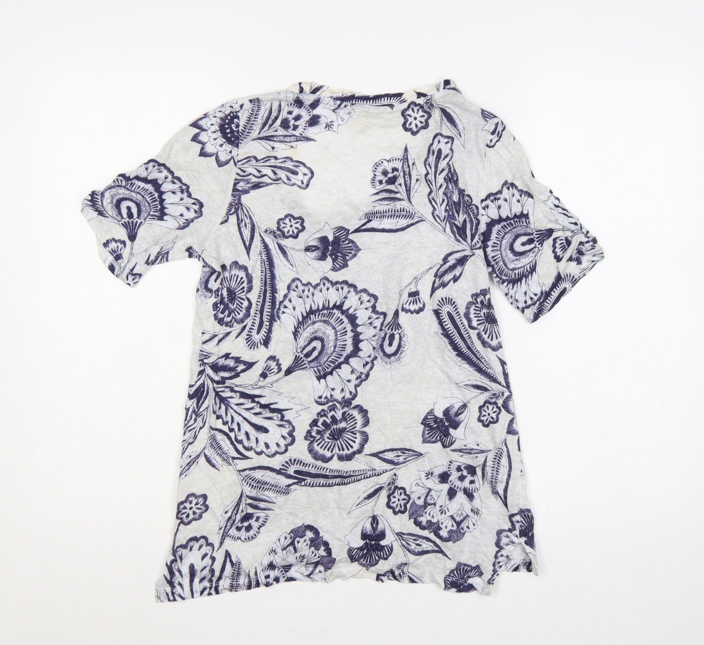 Meadow Rue Women’s Ivory Blue Floral Linen XS Short Sleeve T-Shirt