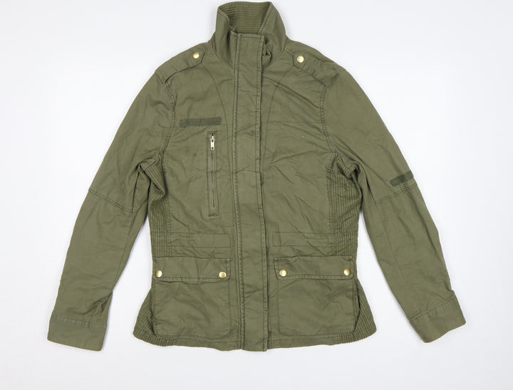 H&M Women's Green UK 8 Military Cotton Utility Zip Jacket