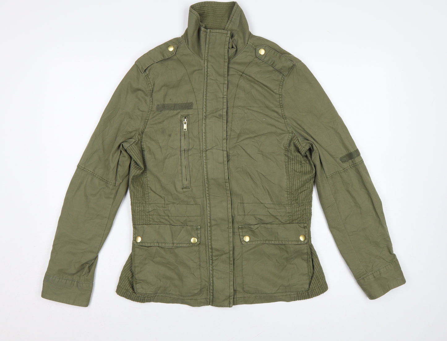 H&M Women's Green UK 8 Military Cotton Utility Zip Jacket