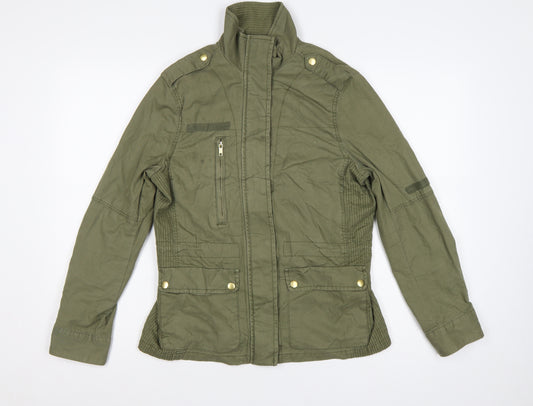 H&M Women's Green UK 8 Military Cotton Utility Zip Jacket