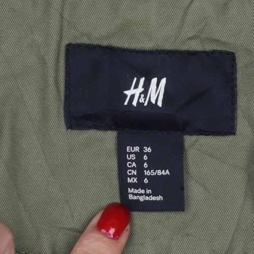 H&M Women's Green UK 8 Military Cotton Utility Zip Jacket