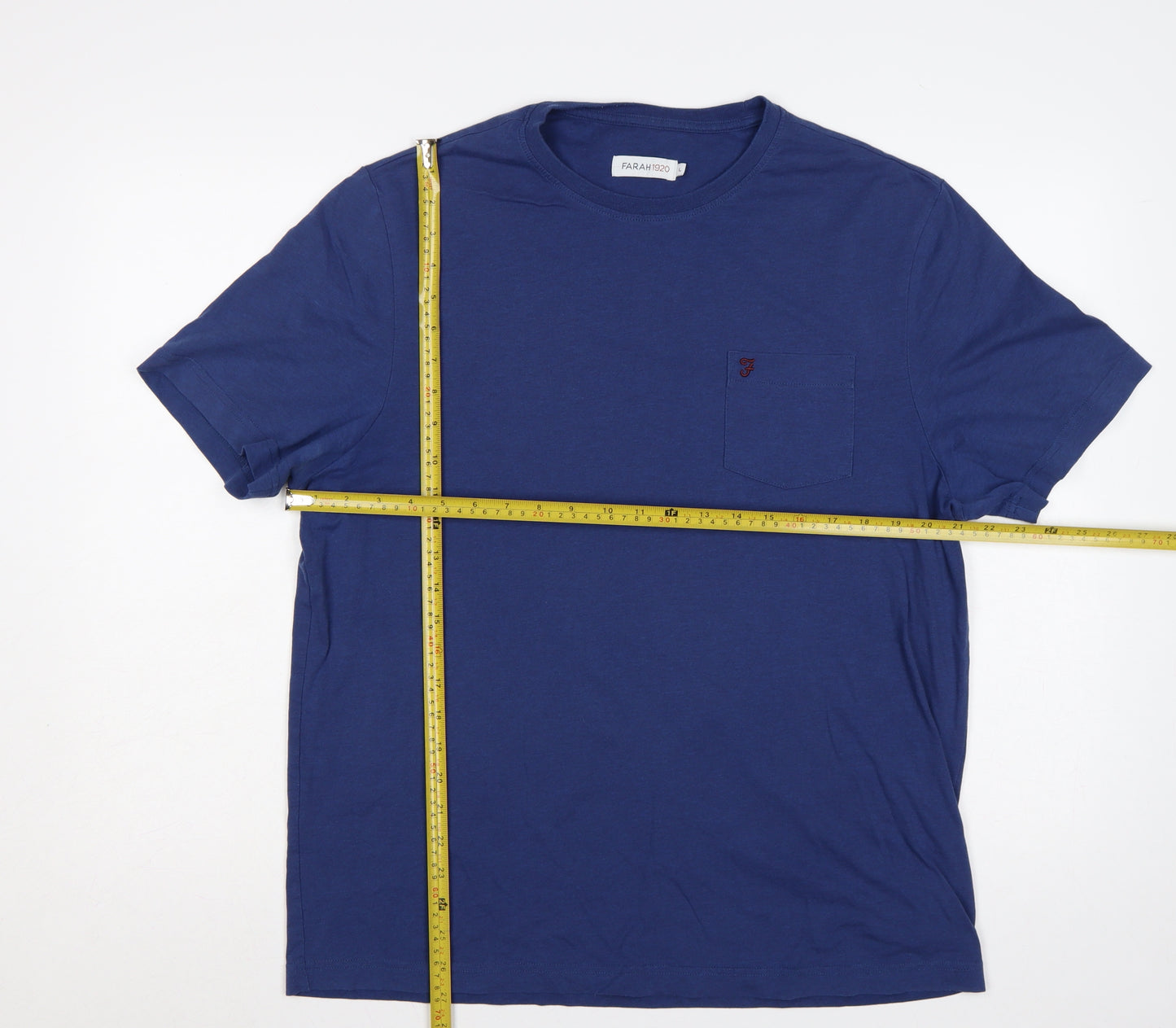 Farah 1920 Men’s Blue L Crew Neck Pocket Logo T-Shirt