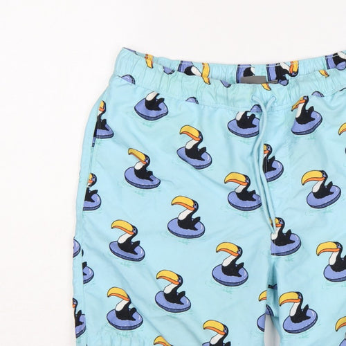 ASOS Men’s Blue M Toucan Print Drawstring Swim Shorts Mesh Lined