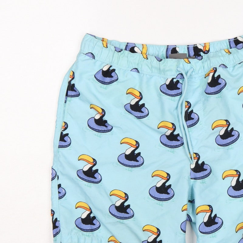 ASOS Men’s Blue M Toucan Print Drawstring Swim Shorts Mesh Lined
