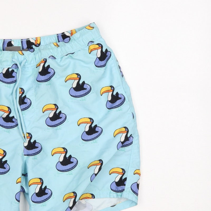 ASOS Men’s Blue M Toucan Print Drawstring Swim Shorts Mesh Lined