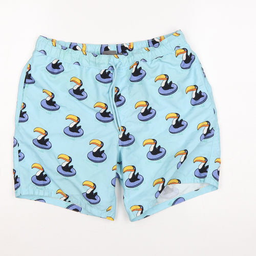 ASOS Men’s Blue M Toucan Print Drawstring Swim Shorts Mesh Lined