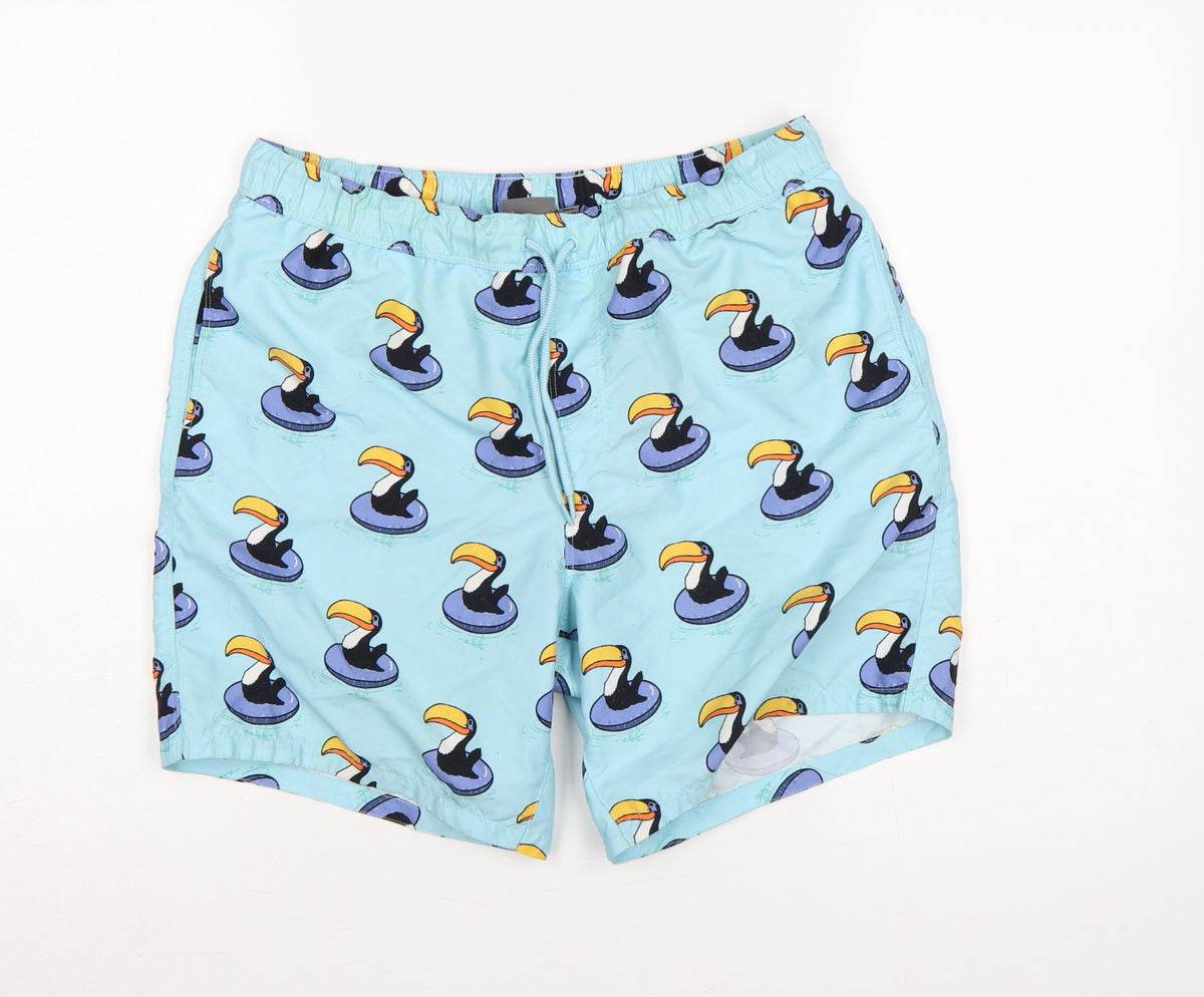 ASOS Men’s Blue M Toucan Print Drawstring Swim Shorts Mesh Lined