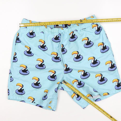 ASOS Men’s Blue M Toucan Print Drawstring Swim Shorts Mesh Lined
