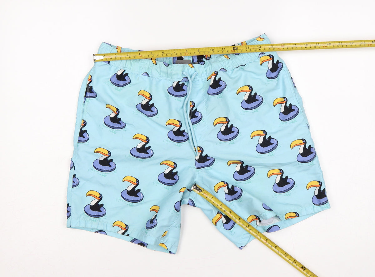 ASOS Men’s Blue M Toucan Print Drawstring Swim Shorts Mesh Lined