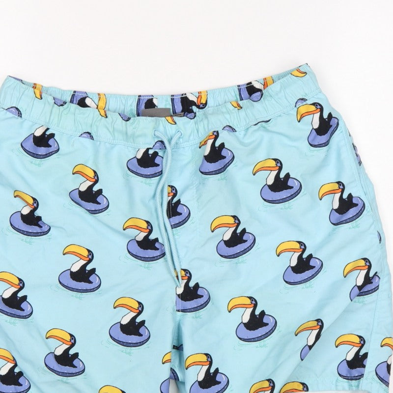 ASOS Men’s Blue M Toucan Print Drawstring Swim Shorts Mesh Lined