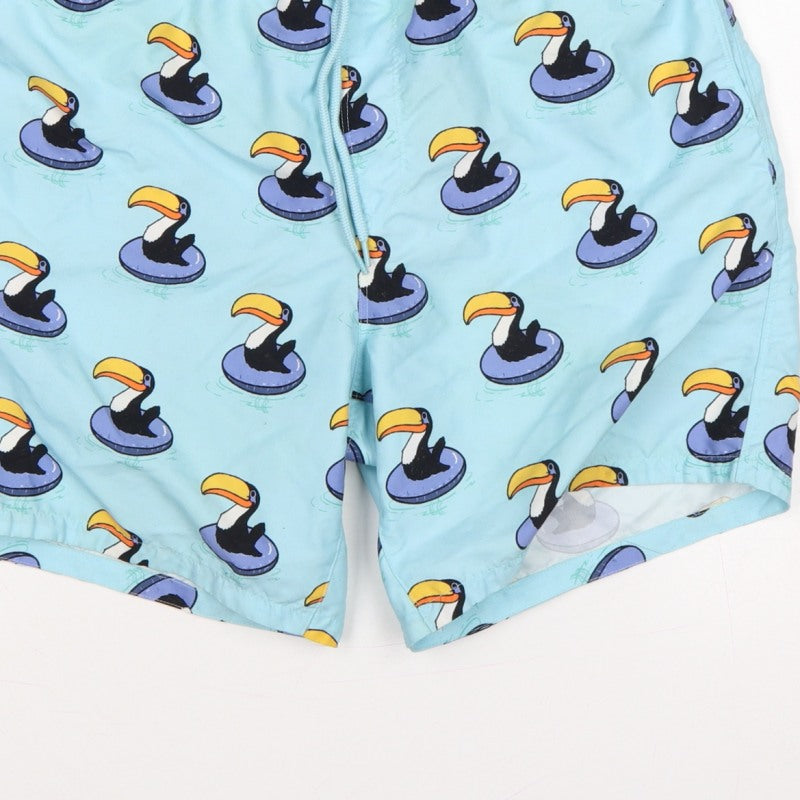 ASOS Men’s Blue M Toucan Print Drawstring Swim Shorts Mesh Lined