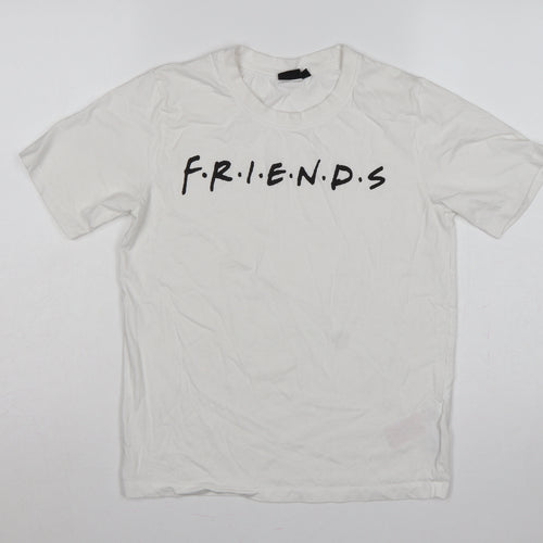 LMTD Women White S Friends Logo Jersey T-Shirt Short Sleeve