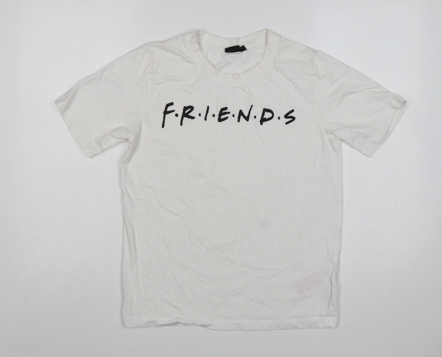 LMTD Women White S Friends Logo Jersey T-Shirt Short Sleeve