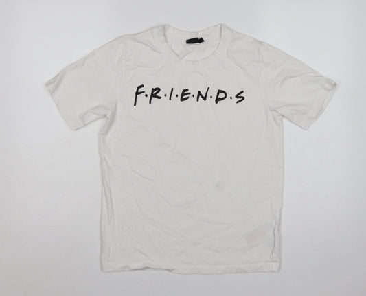 LMTD Women White S Friends Logo Jersey T-Shirt Short Sleeve