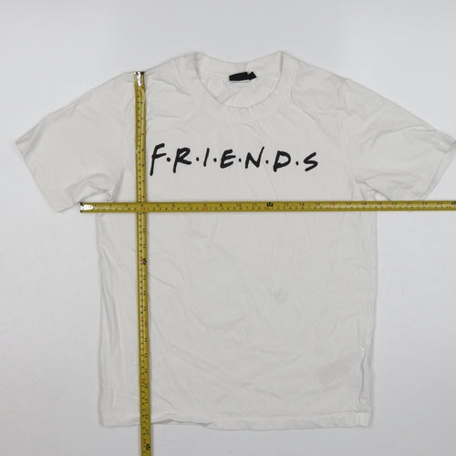 LMTD Women White S Friends Logo Jersey T-Shirt Short Sleeve