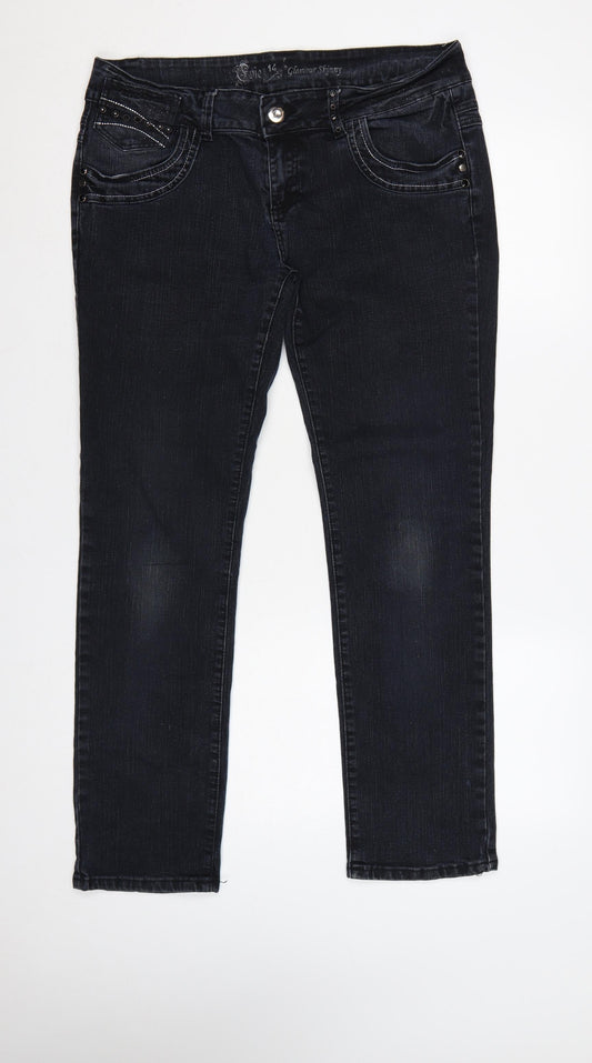 E-vie Women Black UK 14 Glamour Skinny Stretch Studded Jeans