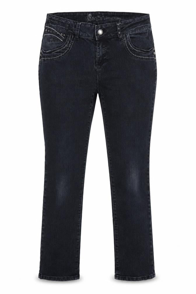 E-vie Women Black UK 14 Glamour Skinny Stretch Studded Jeans