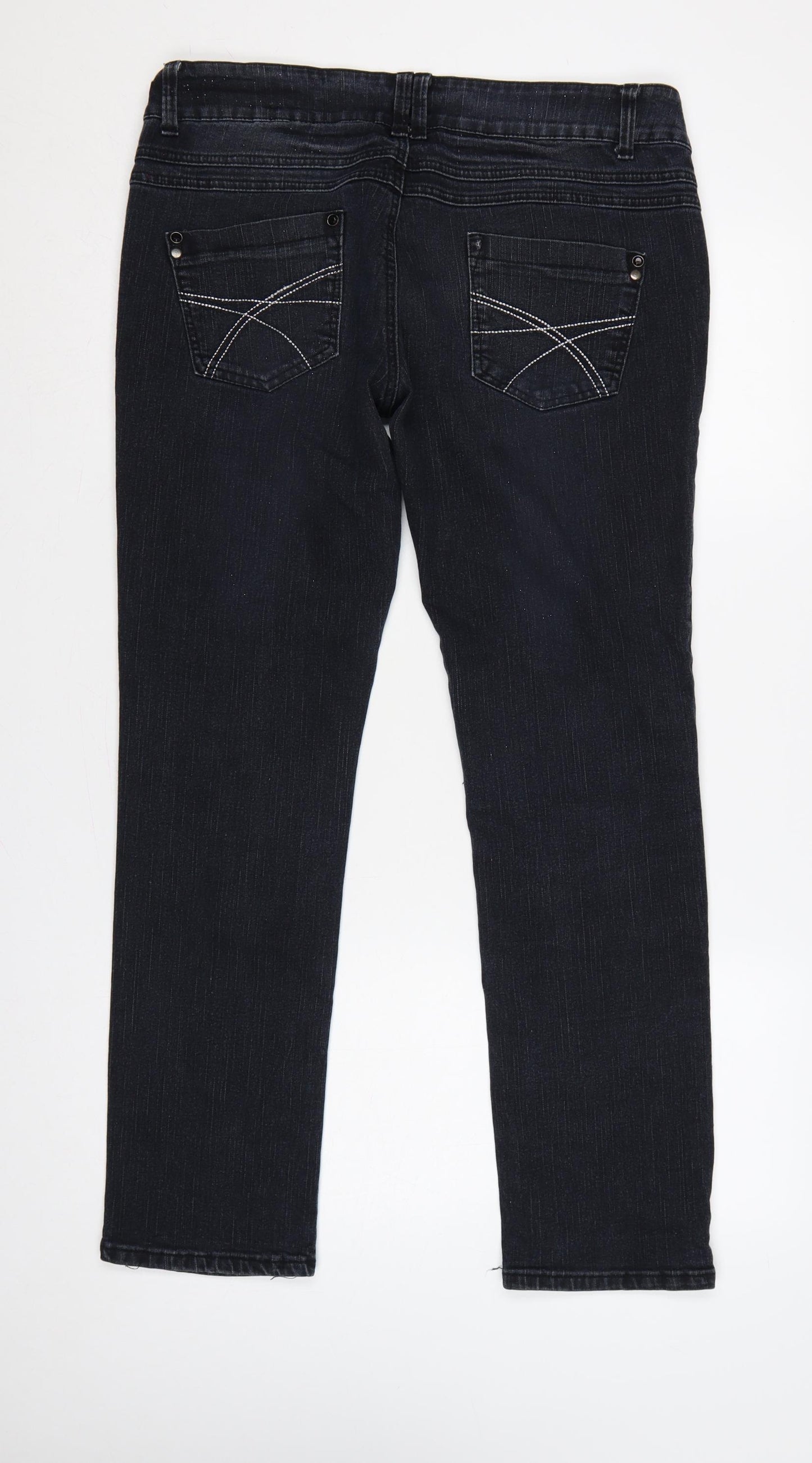 E-vie Women Black UK 14 Glamour Skinny Stretch Studded Jeans
