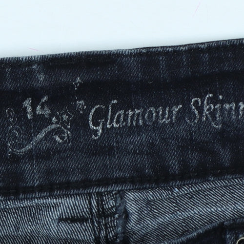 E-vie Women Black UK 14 Glamour Skinny Stretch Studded Jeans