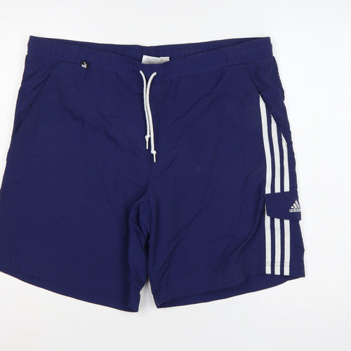 adidas Men’s Blue M Swim Shorts 3 Stripe Drawstring Lined