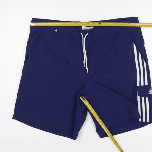 adidas Men’s Blue M Swim Shorts 3 Stripe Drawstring Lined