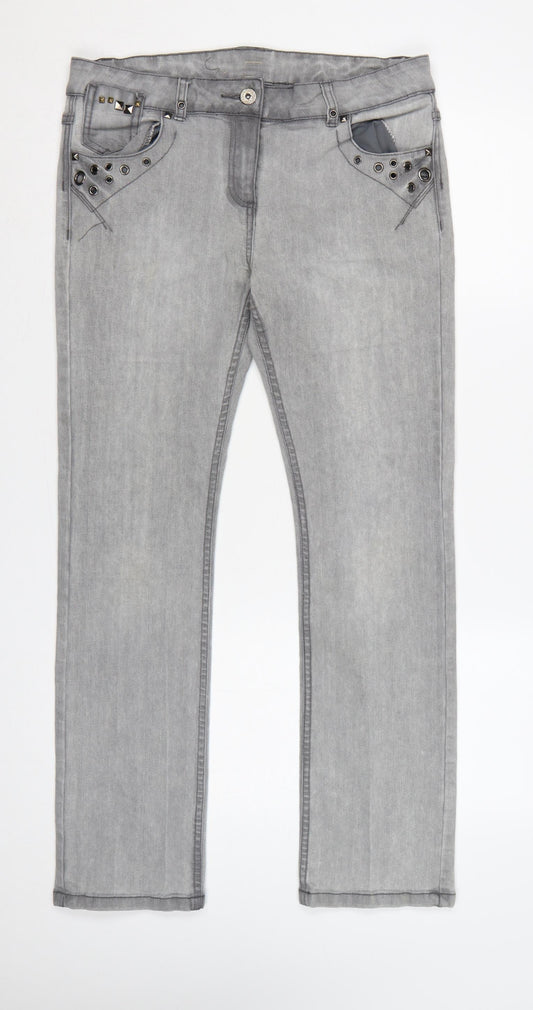 TJ Women Grey Size 14 Straight Slim Stretch Studded Jeans
