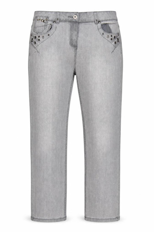 TJ Women Grey Size 14 Straight Slim Stretch Studded Jeans