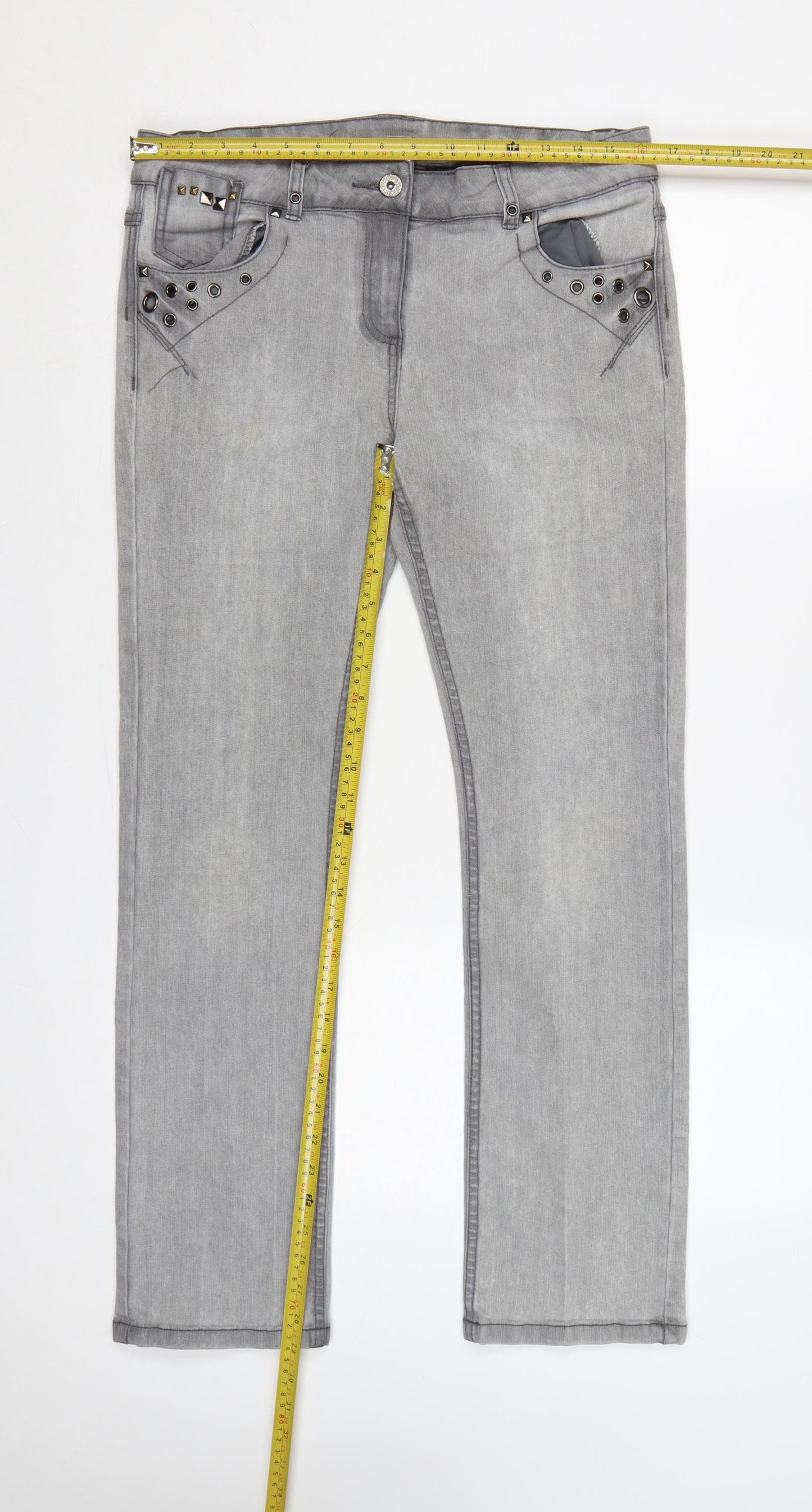 TJ Women Grey Size 14 Straight Slim Stretch Studded Jeans