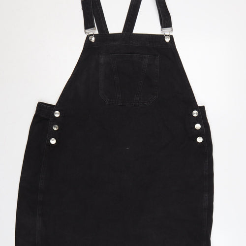 Papaya Women Black Denim Pinafore Dress Size 18 Adjustable Straps