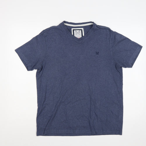 Crew Clothing Co. Men’s Blue V-Neck Logo Jersey T-Shirt Large
