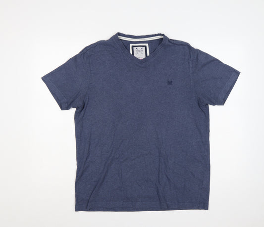 Crew Clothing Co. Men’s Blue V-Neck Logo Jersey T-Shirt Large