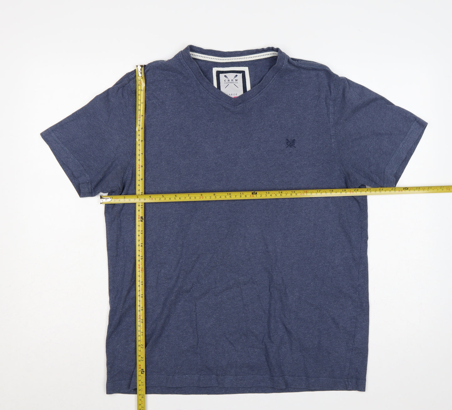Crew Clothing Co. Men’s Blue V-Neck Logo Jersey T-Shirt Large