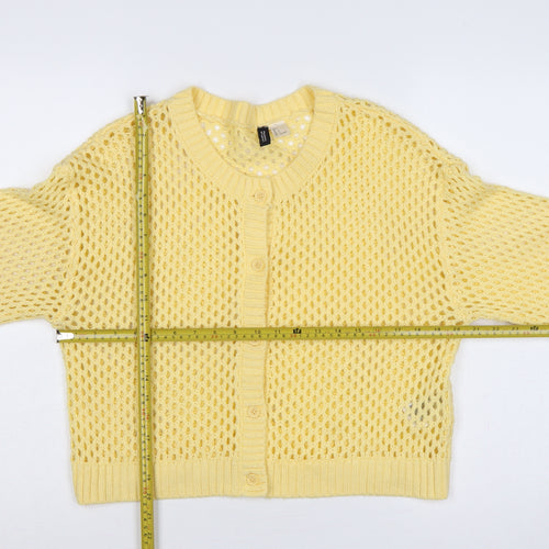 H&M Divided Women Yellow L Open-Knit Button Cardigan Long Sleeve