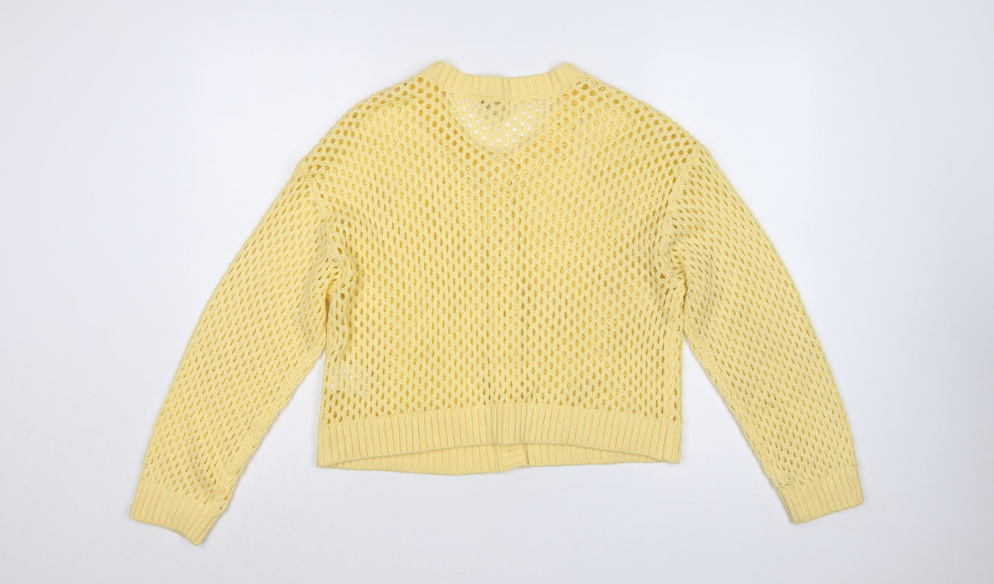 H&M Divided Women Yellow L Open-Knit Button Cardigan Long Sleeve