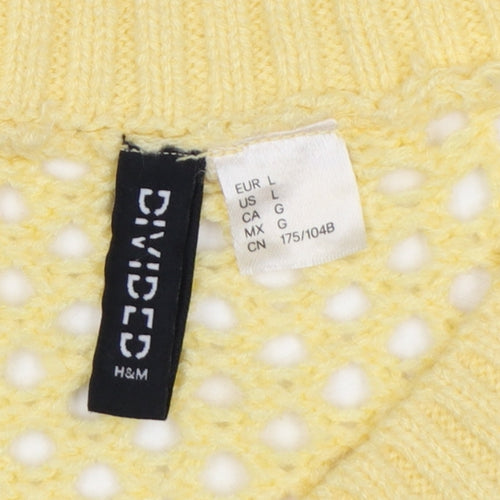 H&M Divided Women Yellow L Open-Knit Button Cardigan Long Sleeve