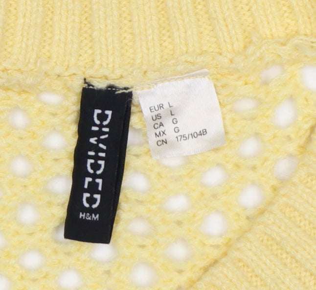 H&M Divided Women Yellow L Open-Knit Button Cardigan Long Sleeve