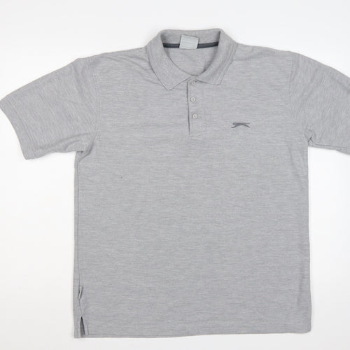 Slazenger Men's Grey L Short Sleeve Polo Shirt Logo Cotton Blend