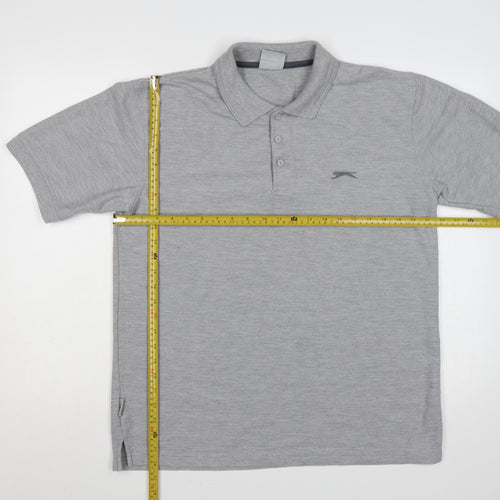 Slazenger Men's Grey L Short Sleeve Polo Shirt Logo Cotton Blend