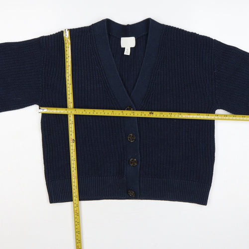 H&M Women’s Navy Blue UK 10 Rib Knit V-Neck Button Cardigan