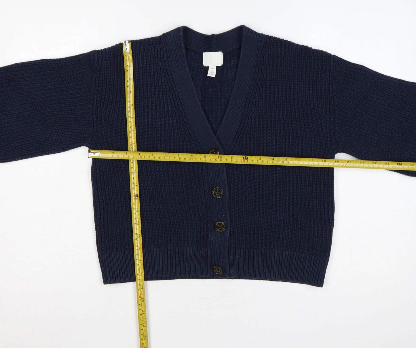 H&M Women’s Navy Blue UK 10 Rib Knit V-Neck Button Cardigan