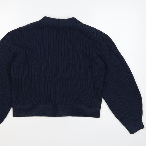 H&M Women’s Navy Blue UK 10 Rib Knit V-Neck Button Cardigan