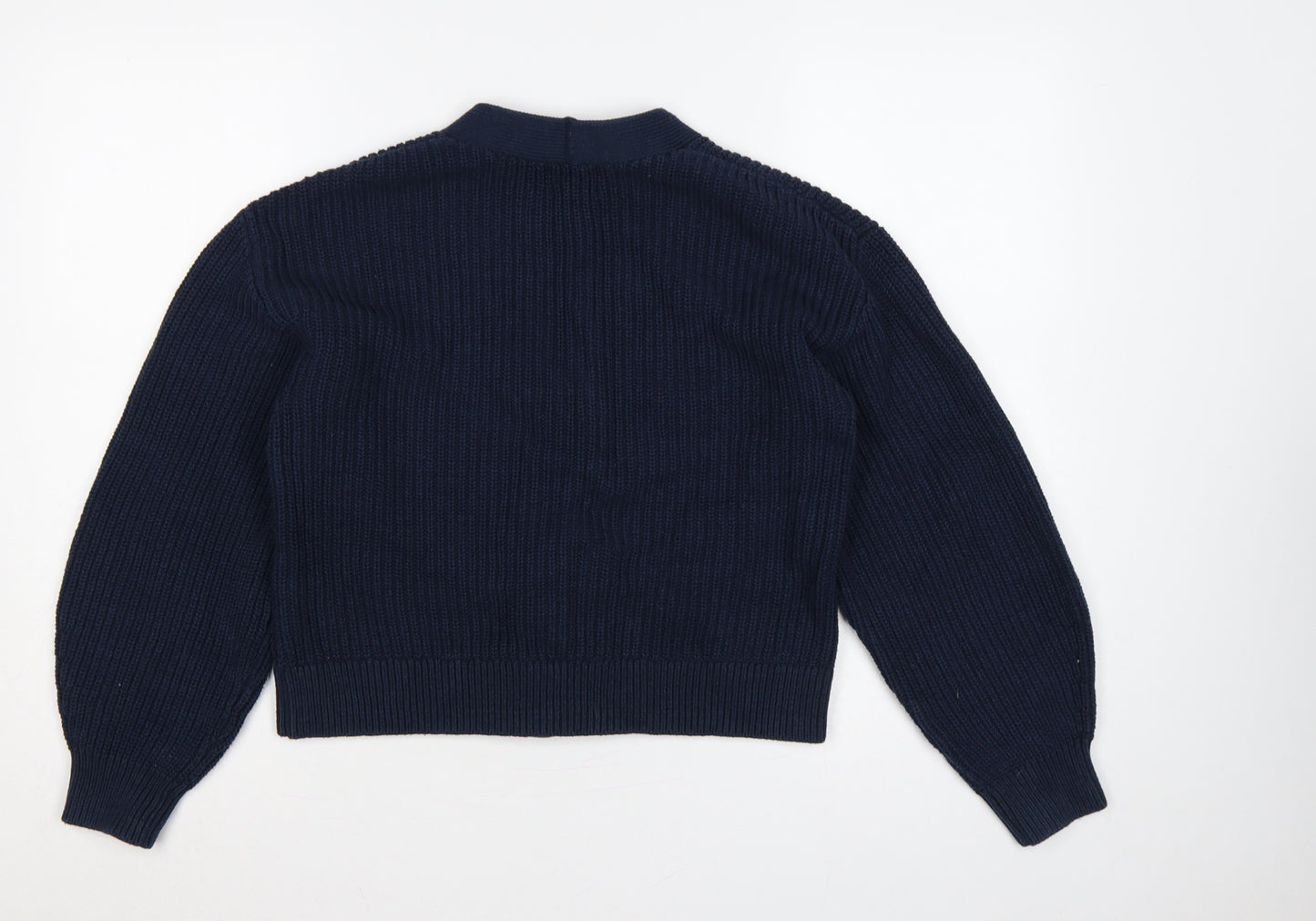 H&M Women’s Navy Blue UK 10 Rib Knit V-Neck Button Cardigan