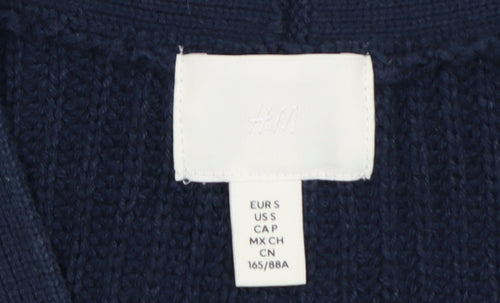 H&M Women’s Navy Blue UK 10 Rib Knit V-Neck Button Cardigan