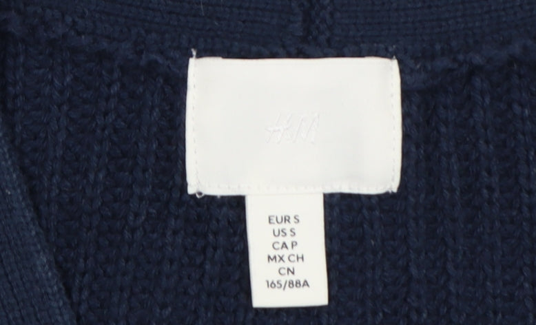 H&M Women’s Navy Blue UK 10 Rib Knit V-Neck Button Cardigan