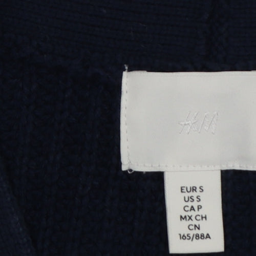 H&M Women’s Navy Blue UK 10 Rib Knit V-Neck Button Cardigan
