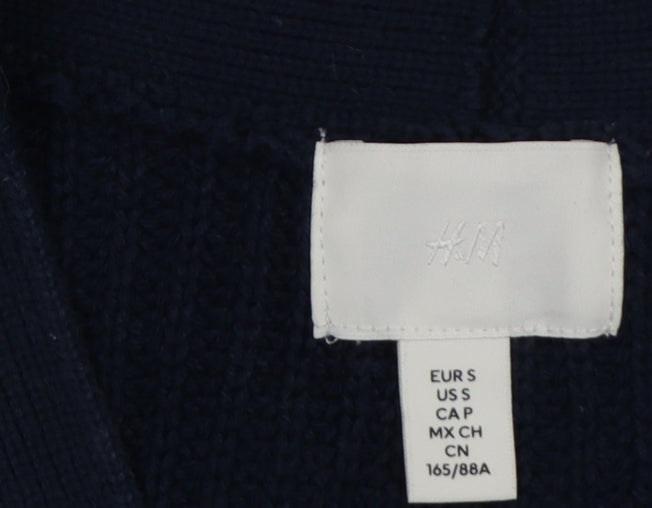 H&M Women’s Navy Blue UK 10 Rib Knit V-Neck Button Cardigan
